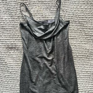 Mini metallic dress with draped neckline